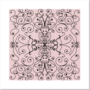 Dusty Pink Swirls and Dots Doodle Graphic Design Posters and Art